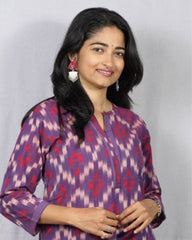 purple ikkat cotton straight kurta    
