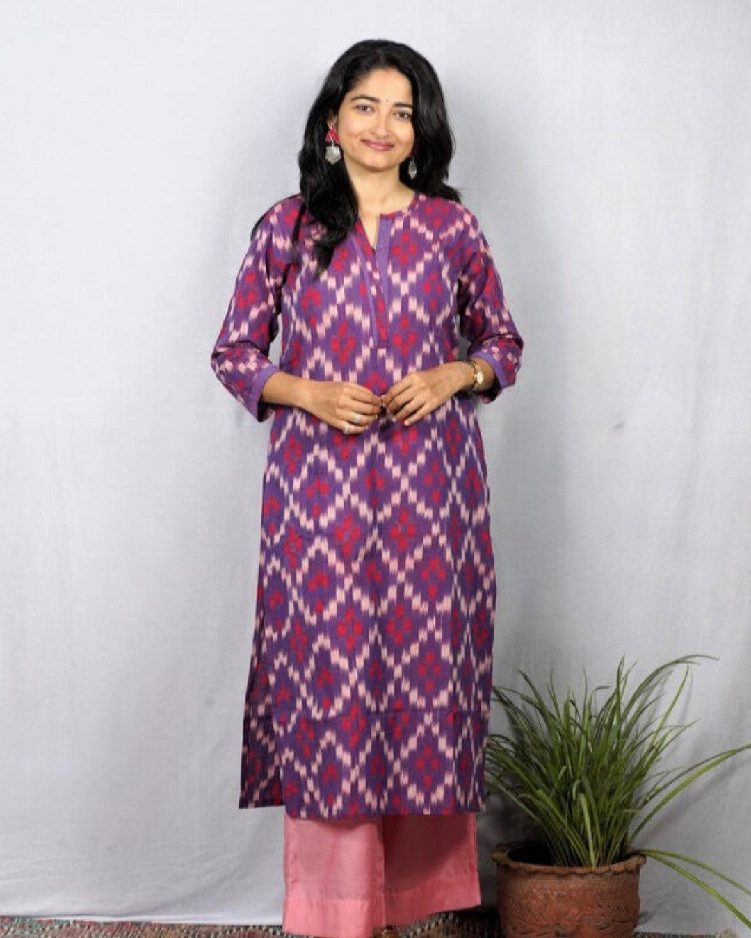 purple ikkat cotton straight kurta    