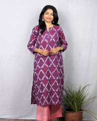 purple ikkat cotton straight kurta    