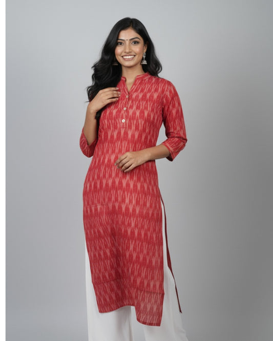 red ikkat cotton straight kurta    