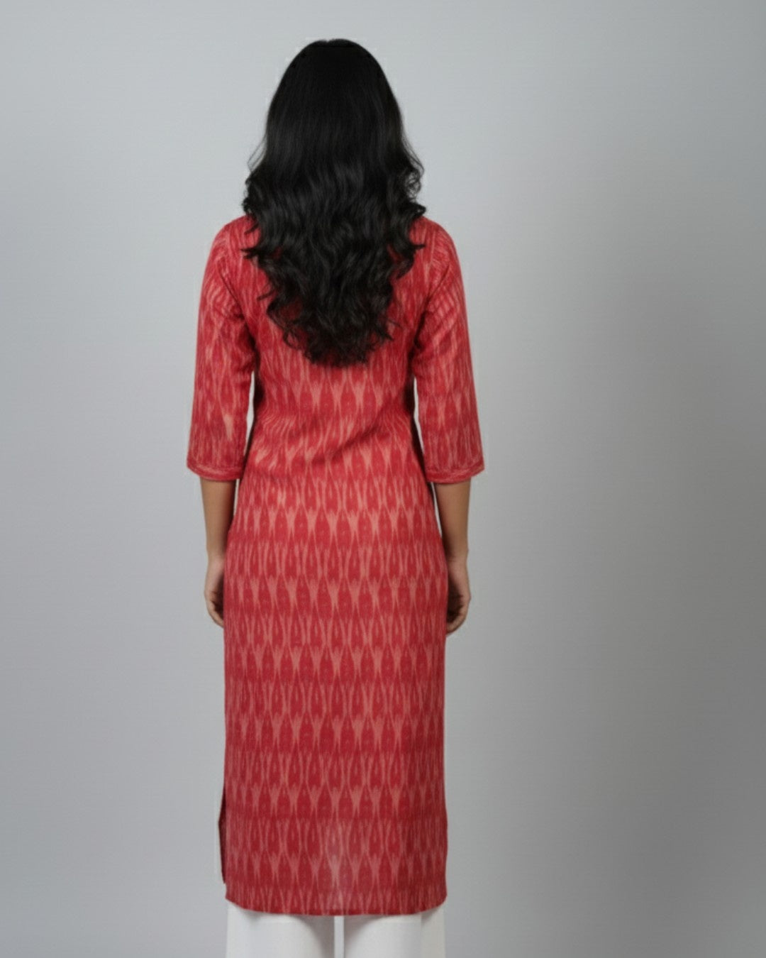 red ikkat cotton straight kurta    