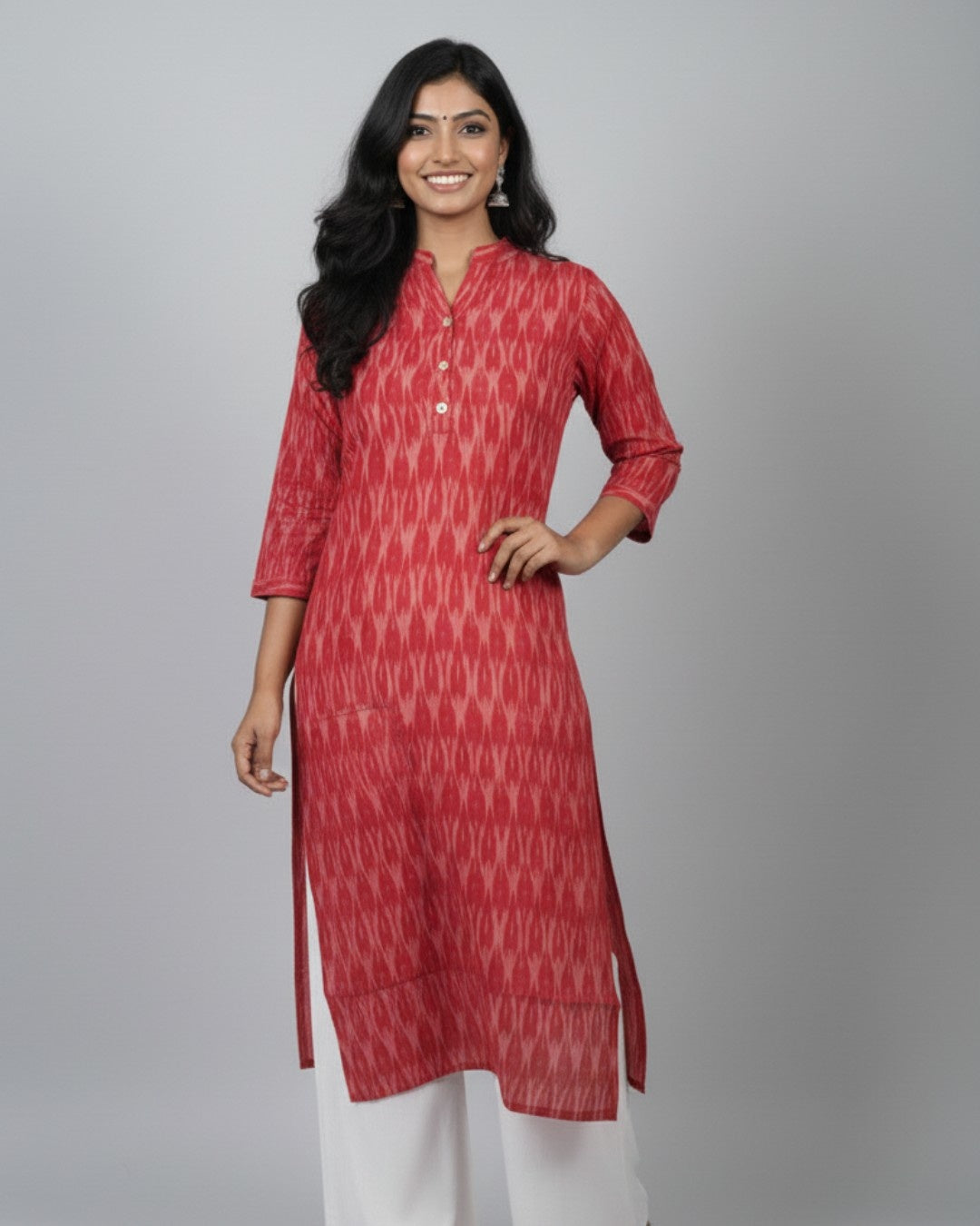 red ikkat cotton straight kurta    