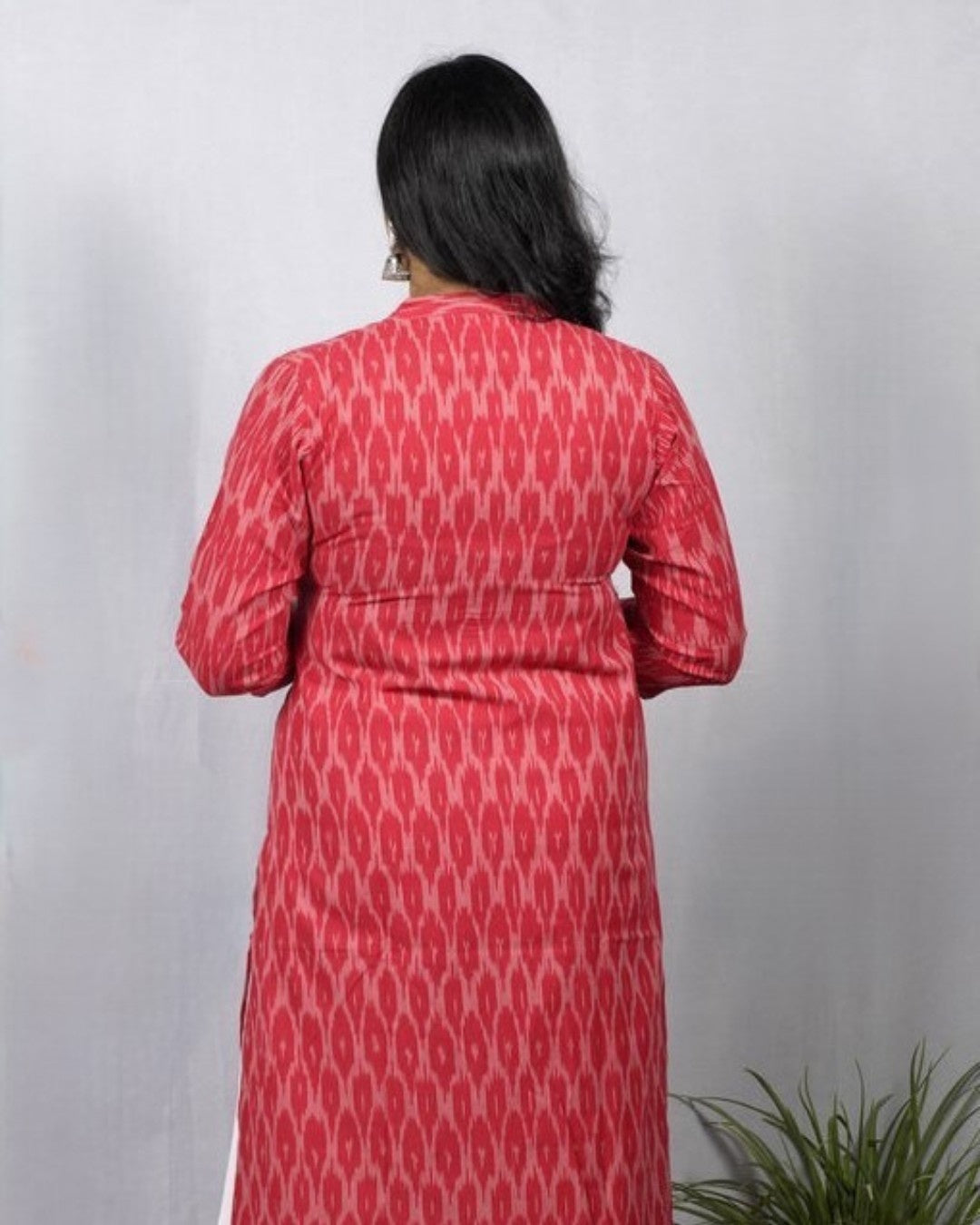 red ikkat cotton straight kurta    