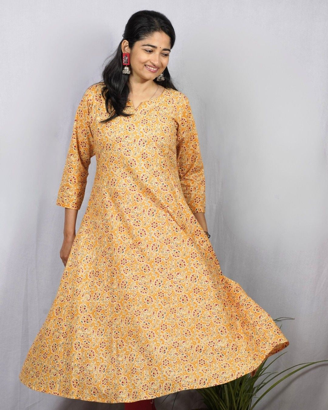 yellow cotton kali kurta     