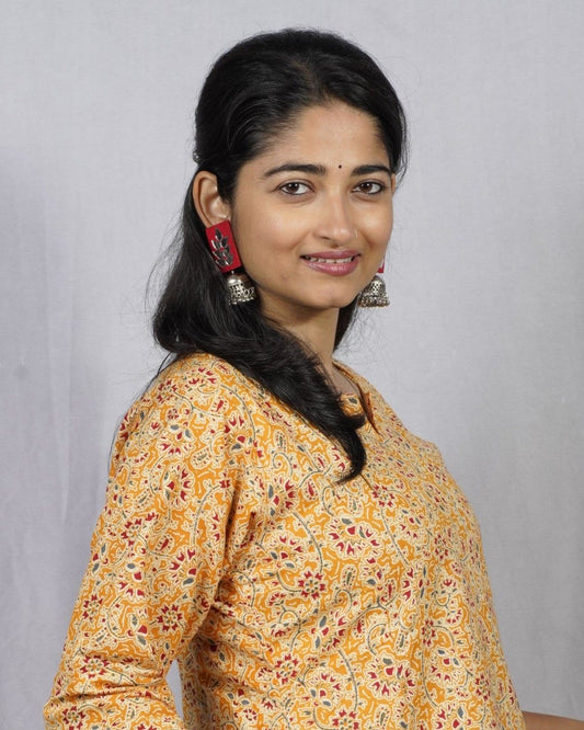 yellow cotton kali kurta     
