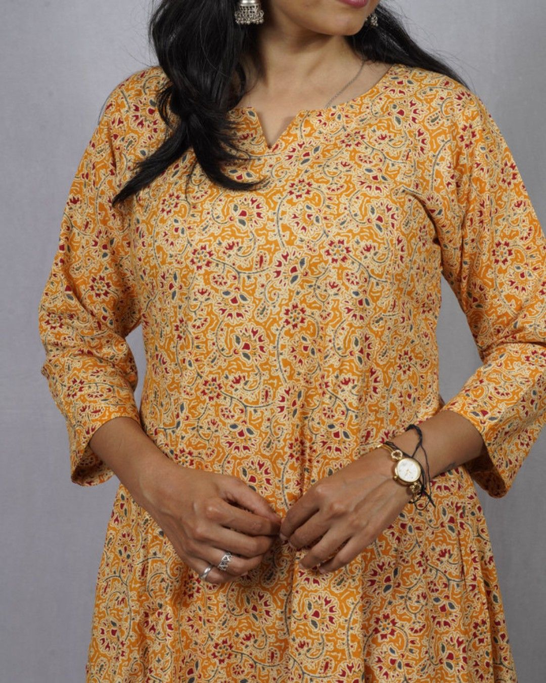 yellow cotton kali kurta     