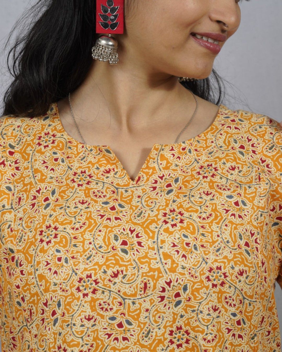yellow cotton kali kurta     