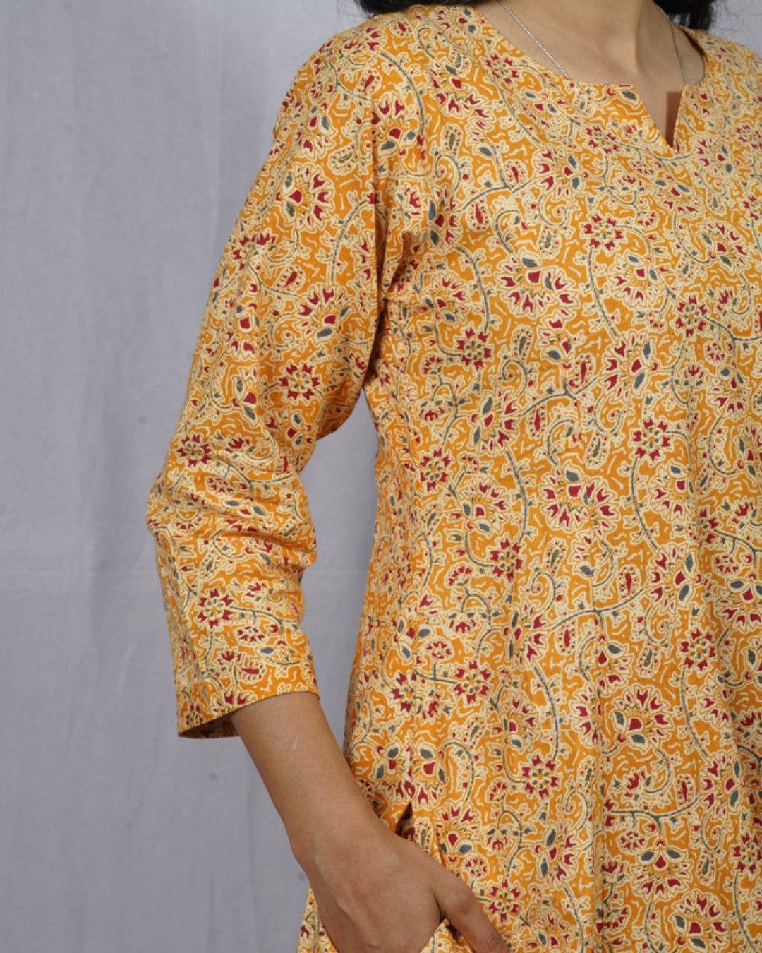 yellow cotton kali kurta     
