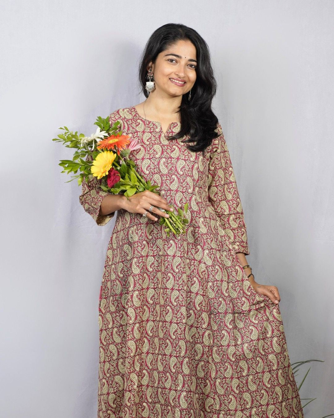 pink cotton kali kurta     