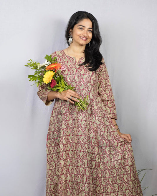 pink cotton kali kurta     