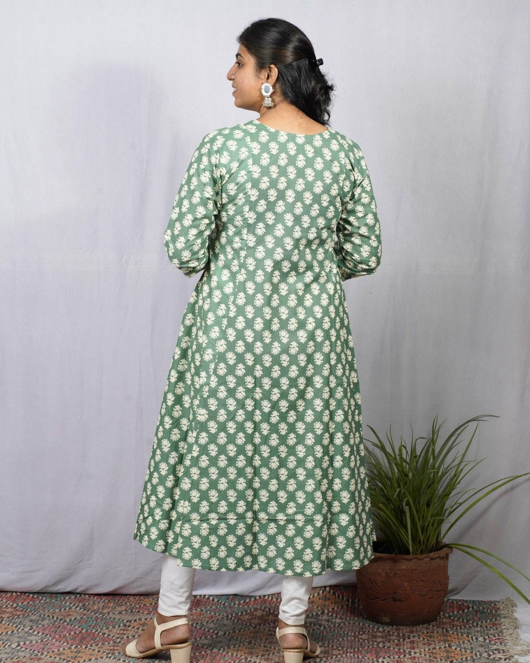 green cotton kali kurta     