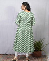 Heena Green Cotton Kali Kurta