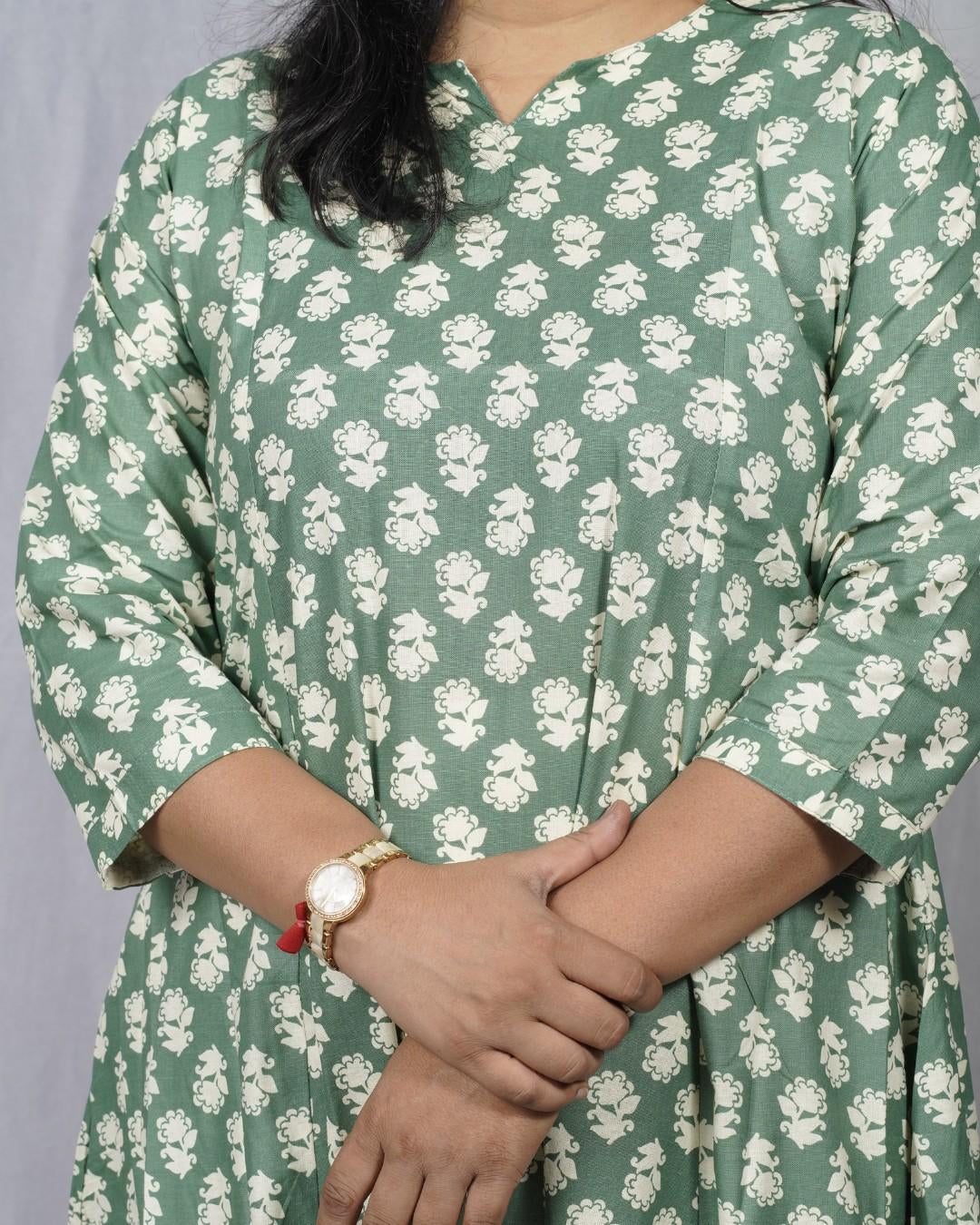 green cotton kali kurta     