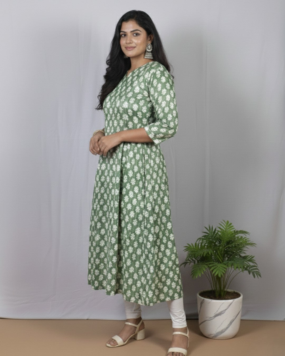 green cotton kali kurta     