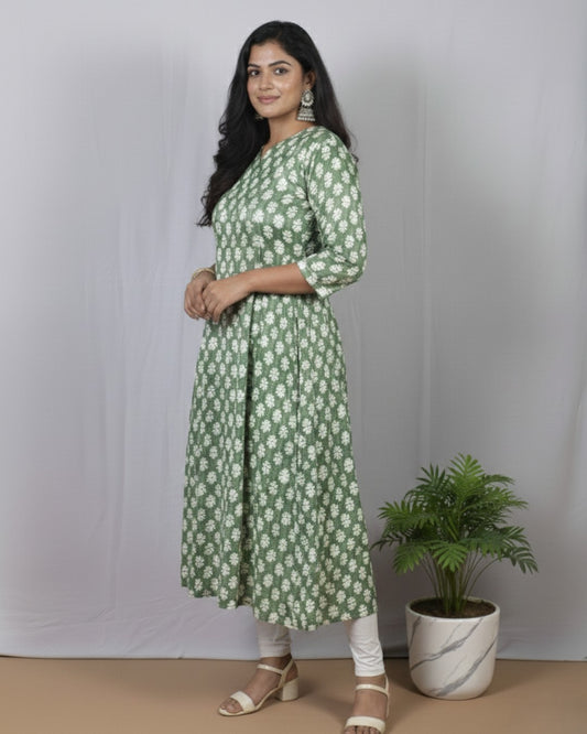 green cotton kali kurta     