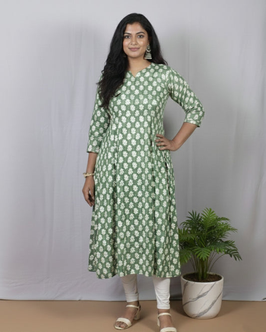 green cotton kali kurta     