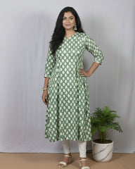 Heena Green Cotton Kali Kurta