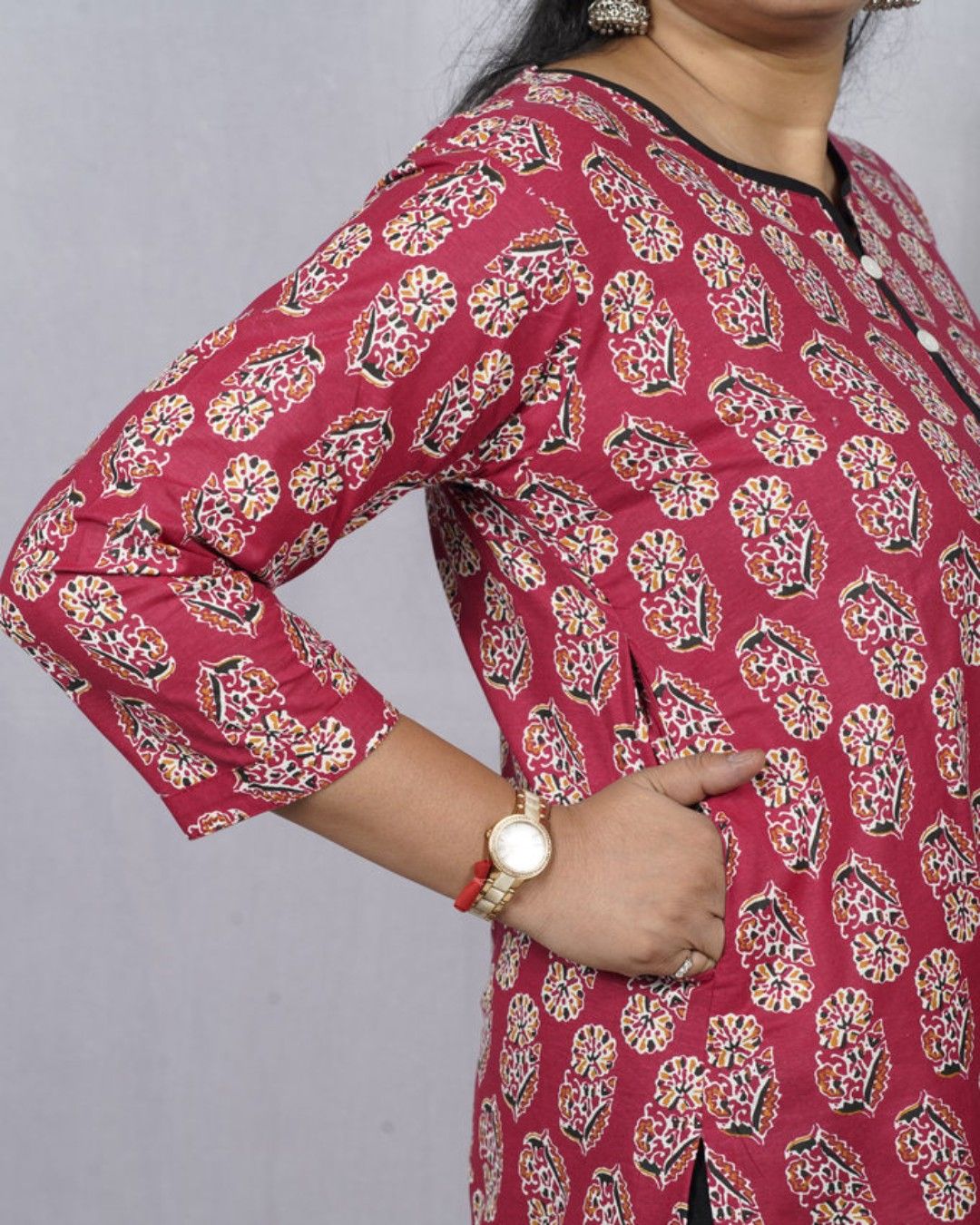 cotton red straight kurta     