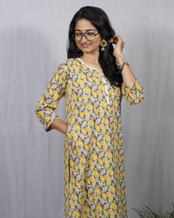 Kusum Cotton Yellow Straight Kurta