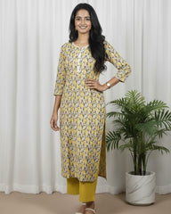 Kusum Cotton Yellow Straight Kurta