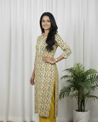 Kusum Cotton Yellow Straight Kurta