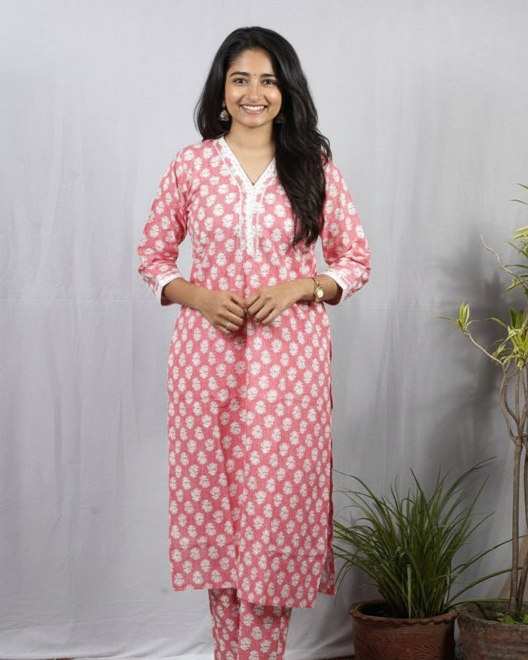 Padma Peach Cotton Coord Set