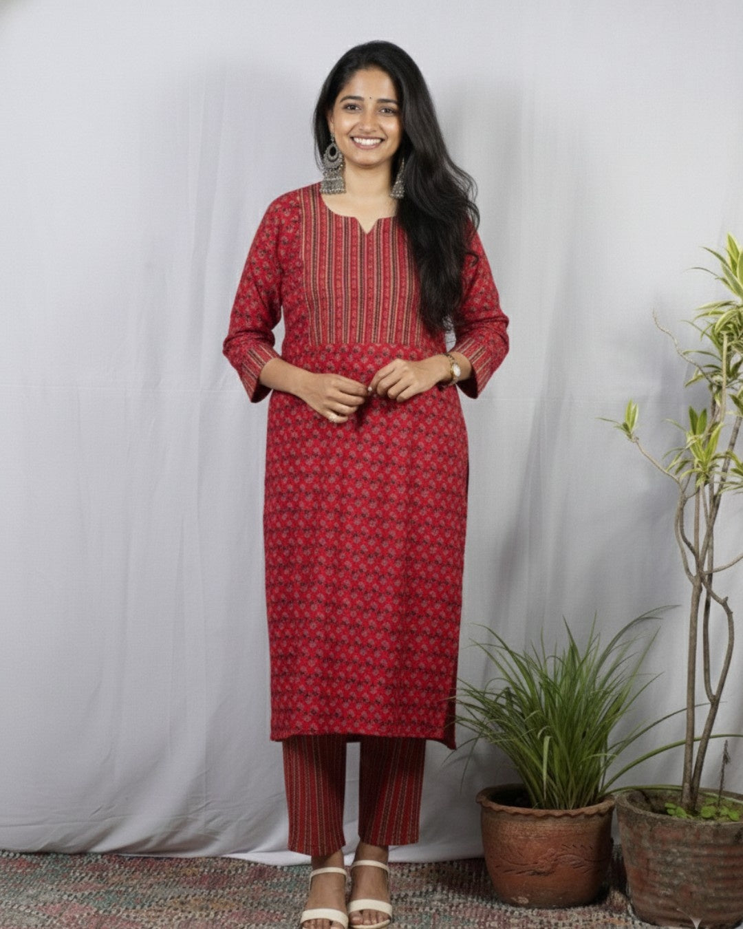 Geet Red Cotton Coord Set