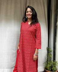 Charvi Red Cotton Coord Set