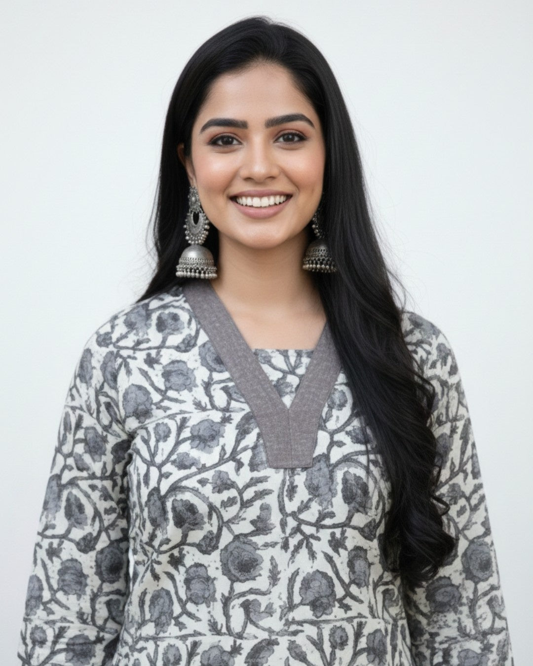 bagru cotton grey straight kurta    