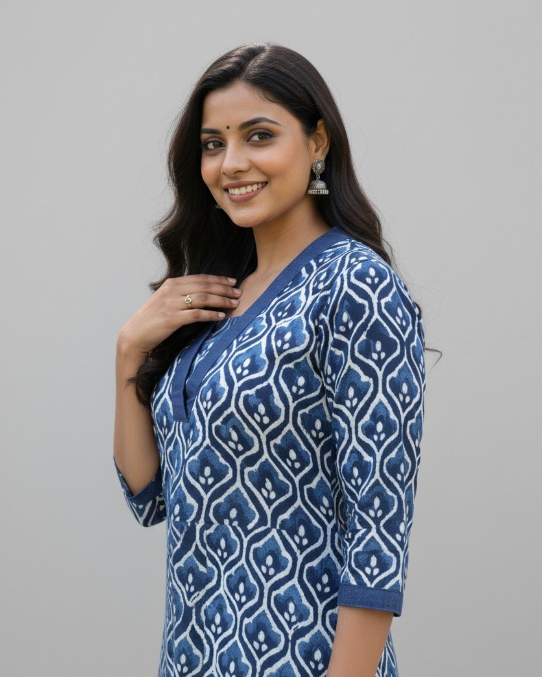 bagru cotton blue straight kurta    