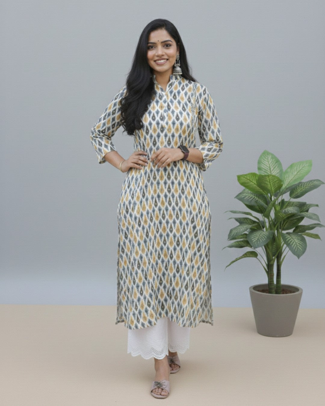 bagru cotton yellow straight kurta    
