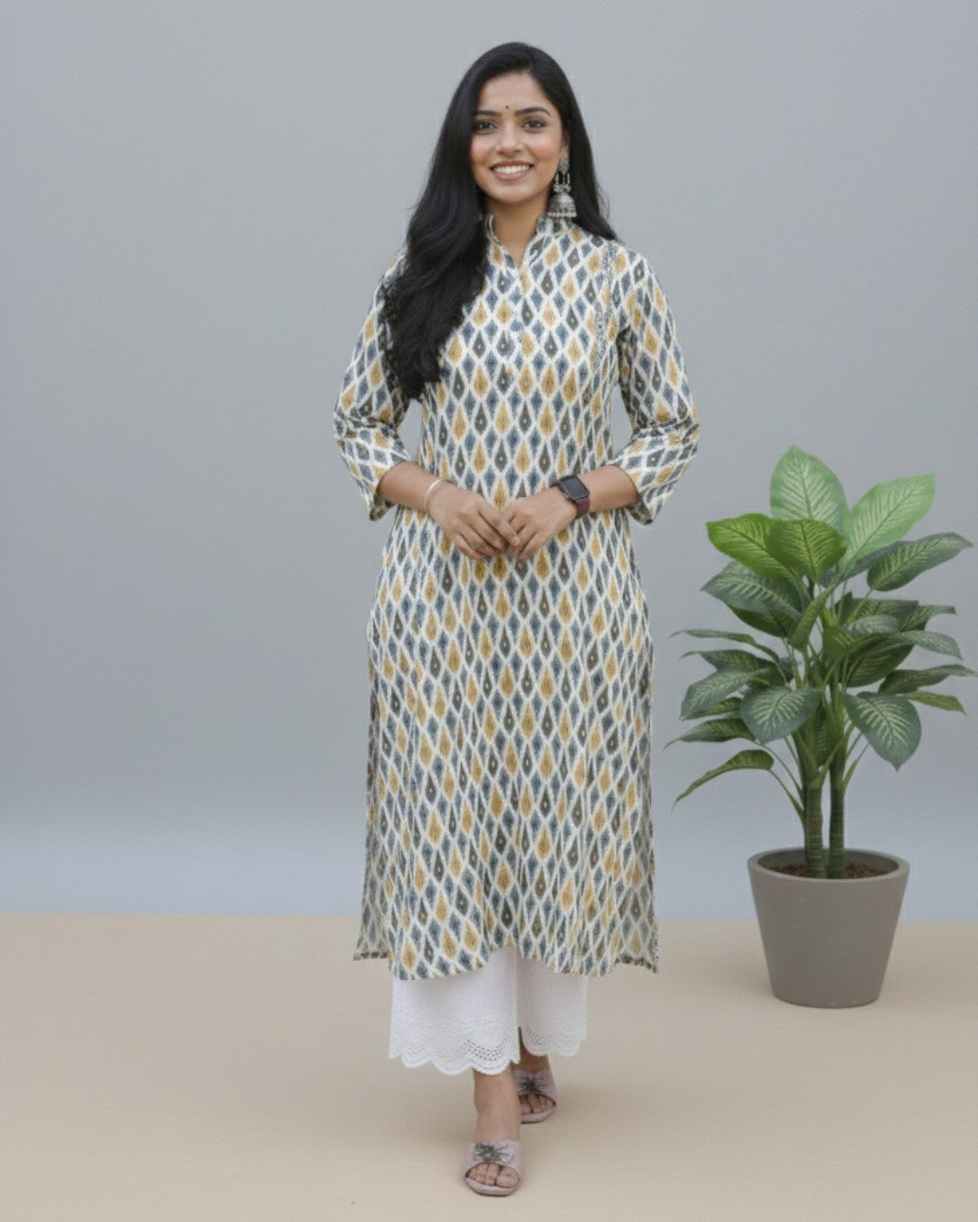 bagru cotton yellow straight kurta    