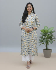 bagru cotton yellow straight kurta    