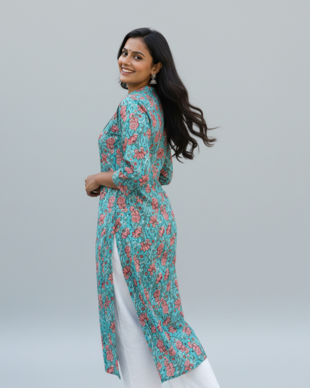bagru cotton blue straight kurta    