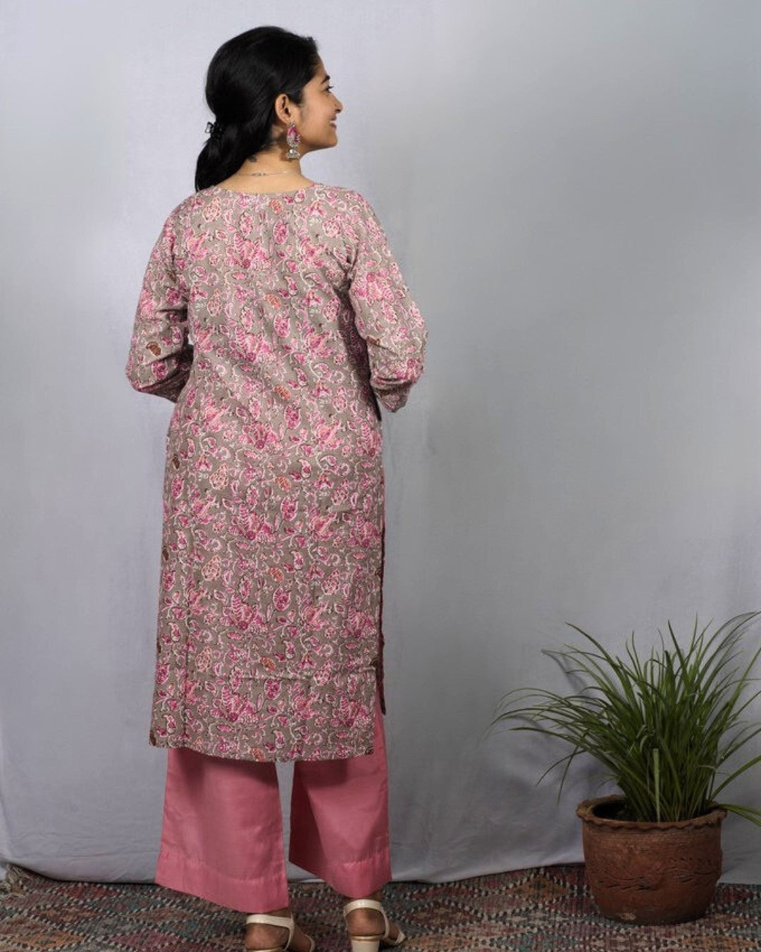 pink cotton straight kurta     