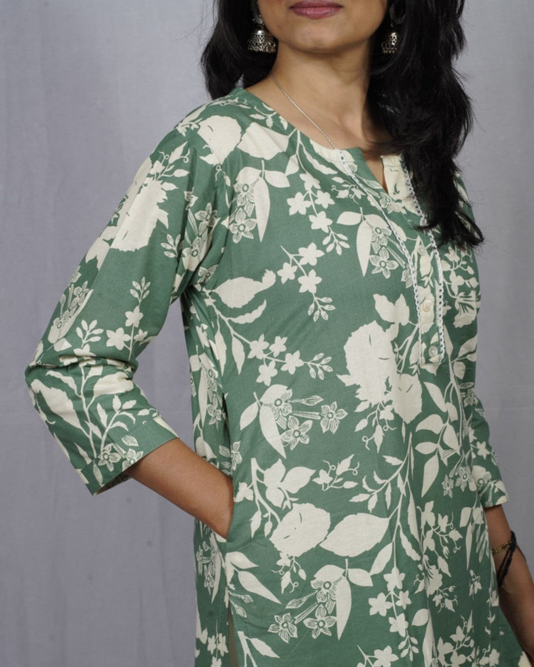 green cotton straight kurta     
