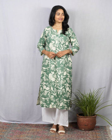 green cotton straight kurta     