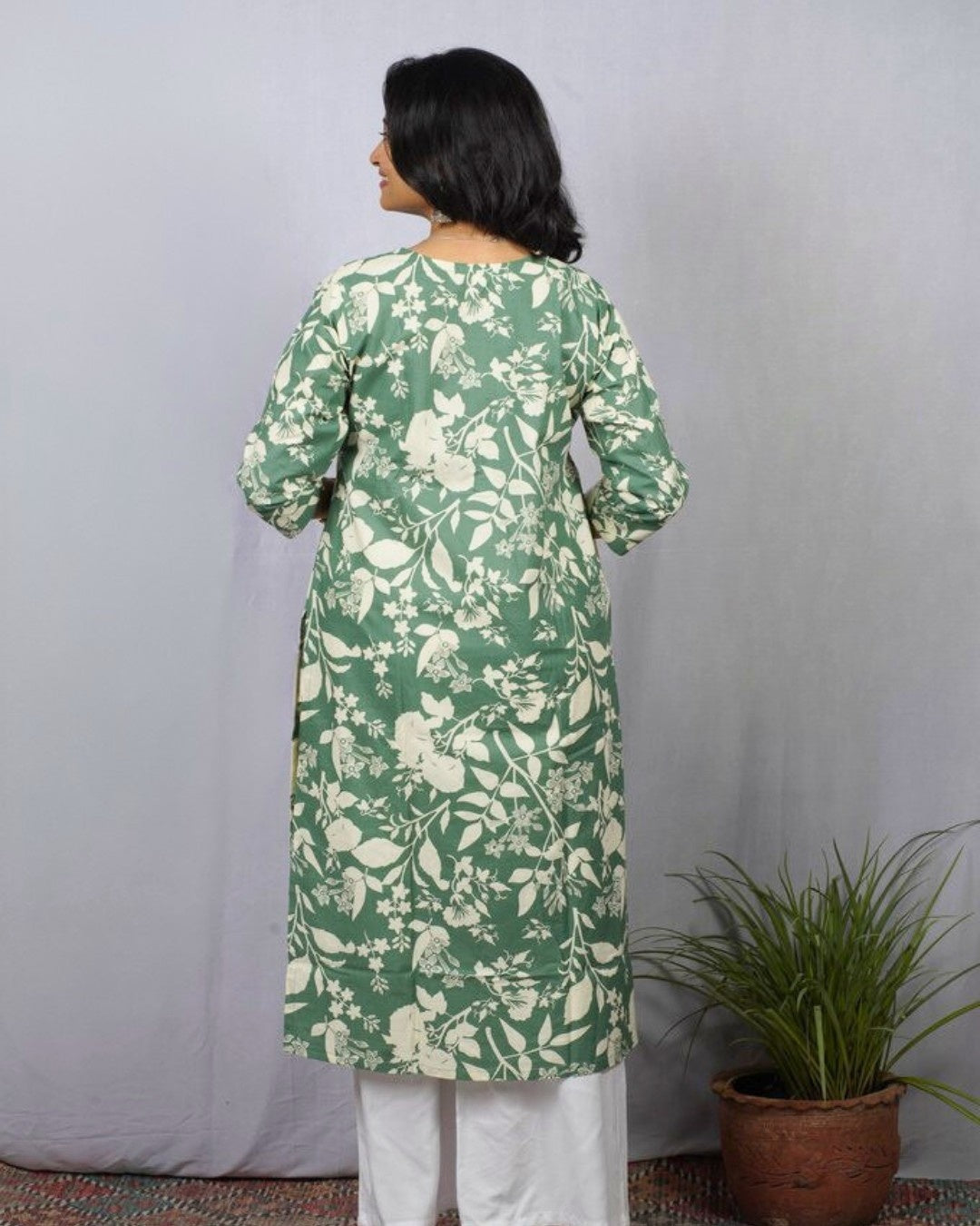 green cotton straight kurta     