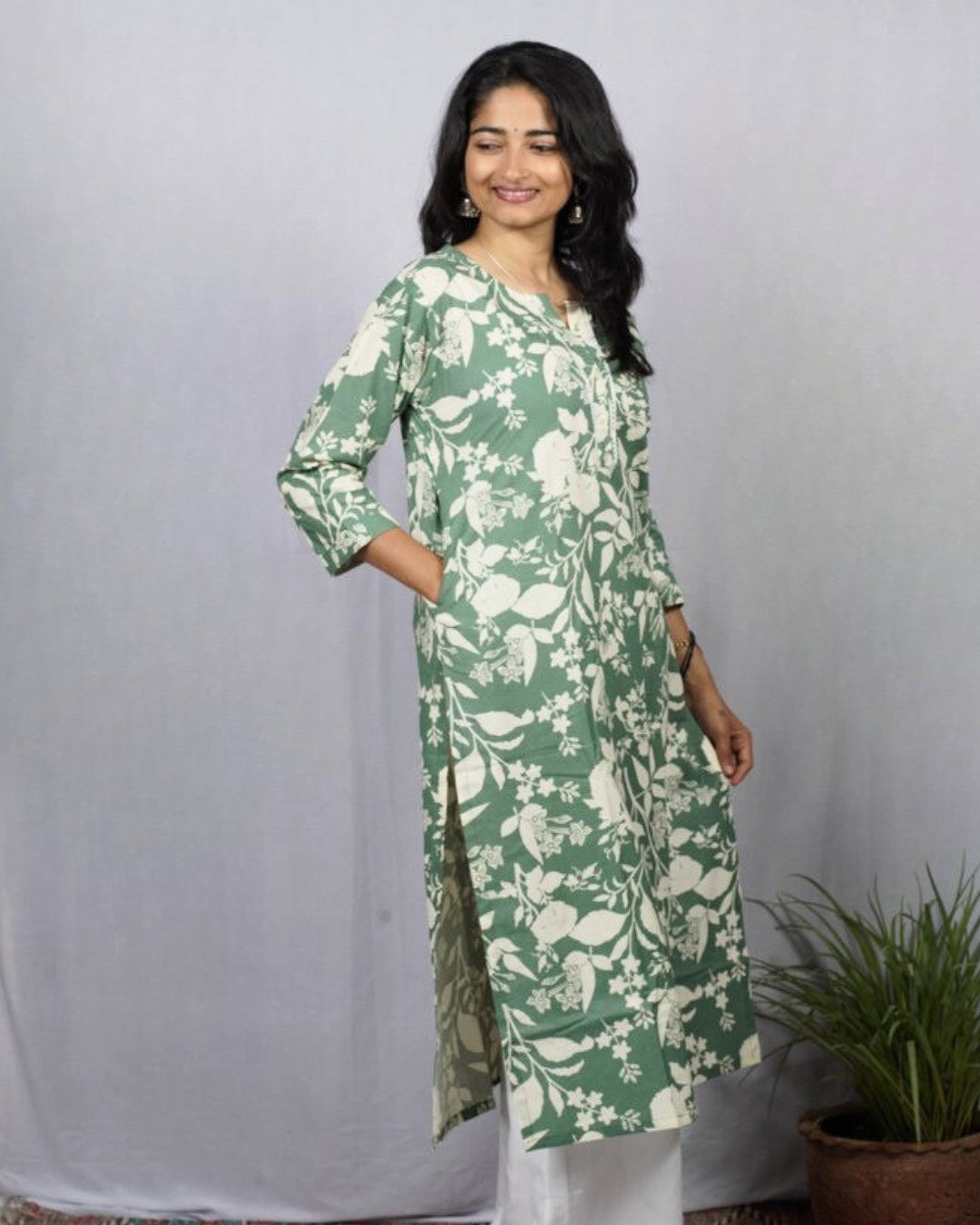 green cotton straight kurta     