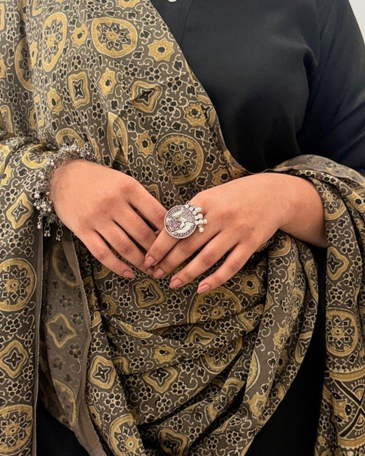 Ajrakh Brown Modal Silk Dupatta