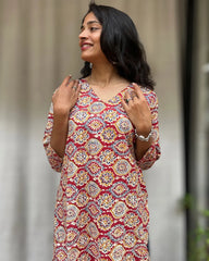 Radha Red Cotton Straight Kurta