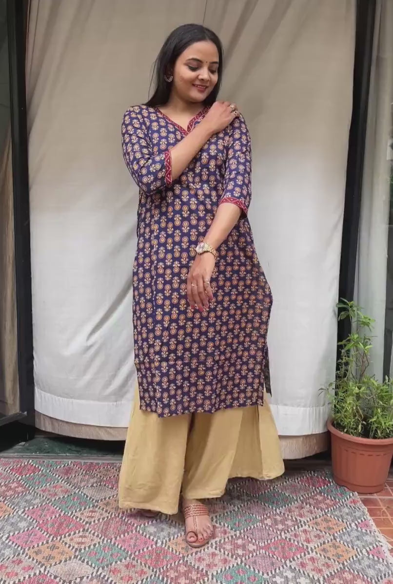 Ganga Blue Cotton Straight Kurta