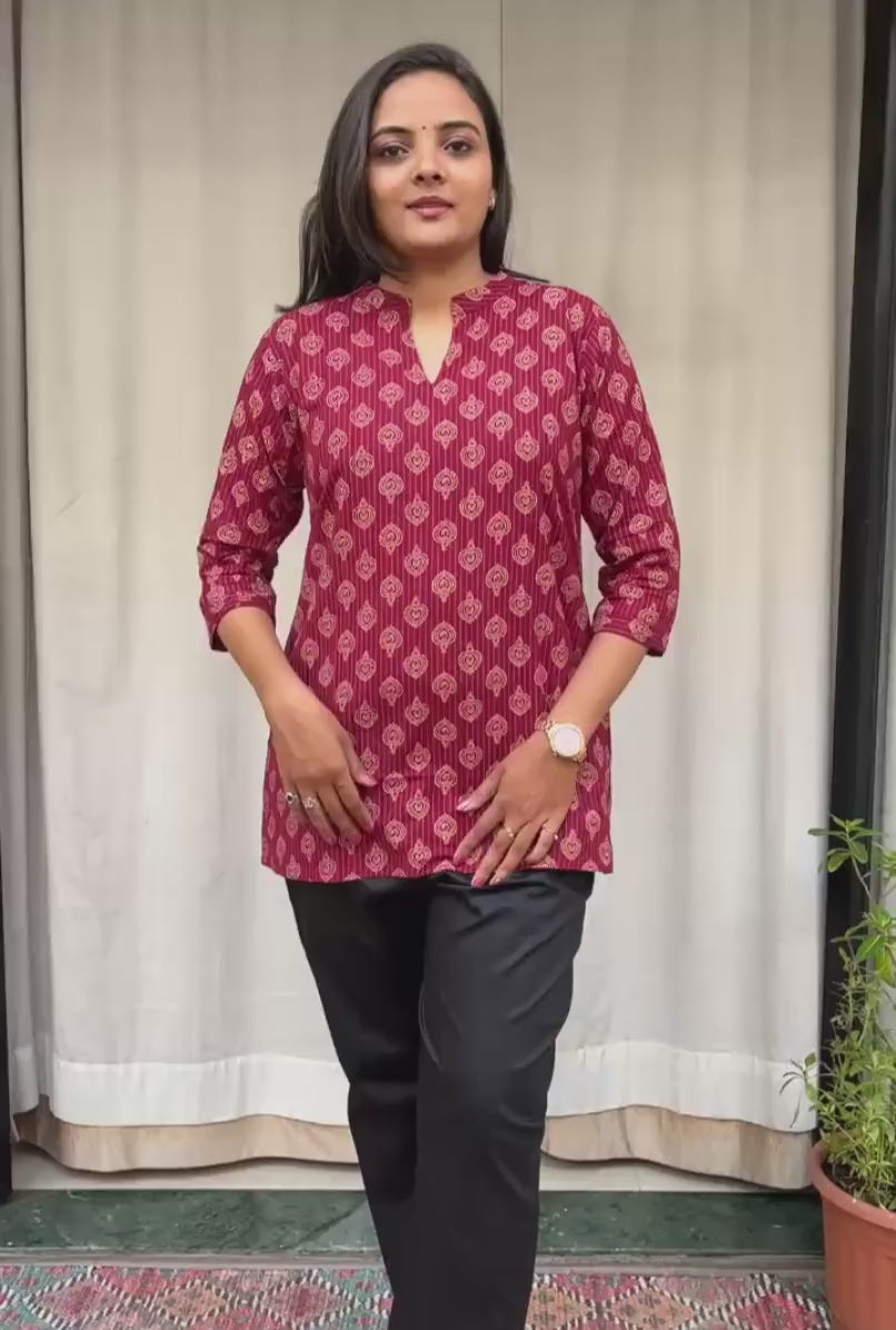 Kiara Red Cotton Short Top Kurti
