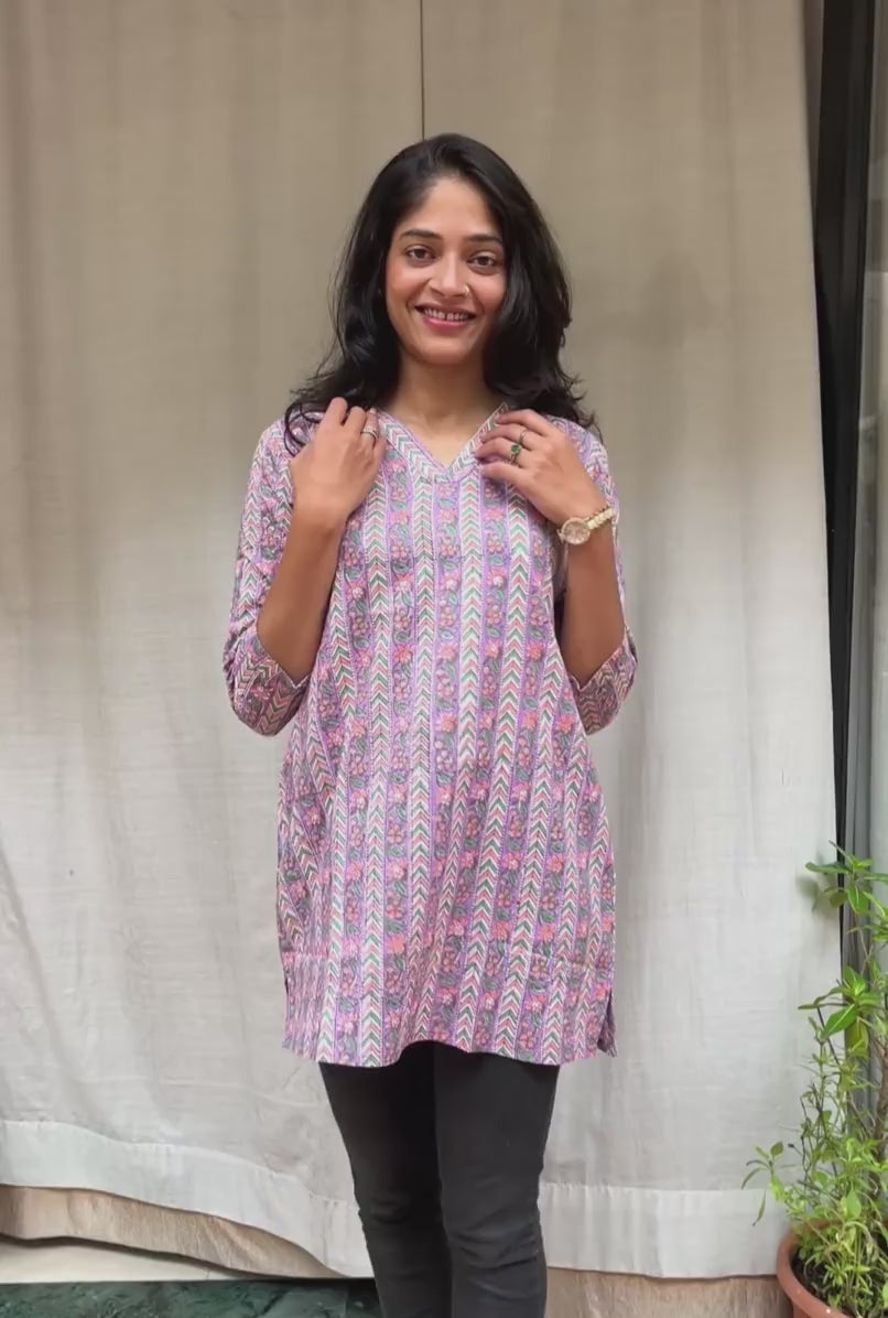 Girija Purple Cotton Short Top Kurti