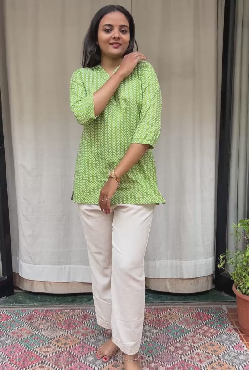 Girija Green Cotton Short Top Kurti