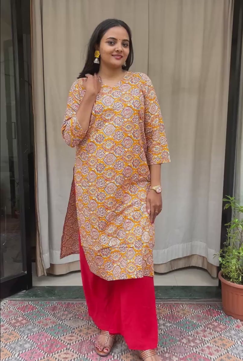 Ganga Yellow Cotton Straight Kurta