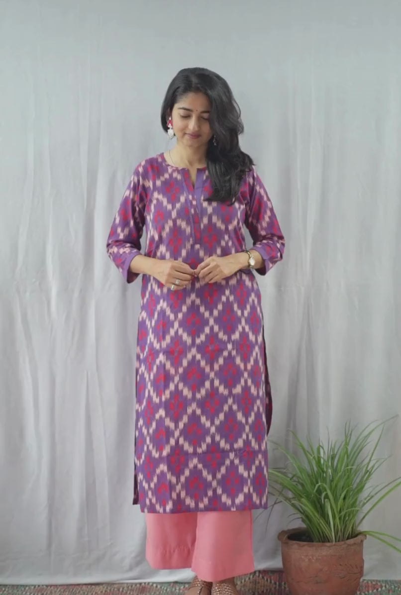 Juhi Purple Ikkat Cotton Straight Kurta