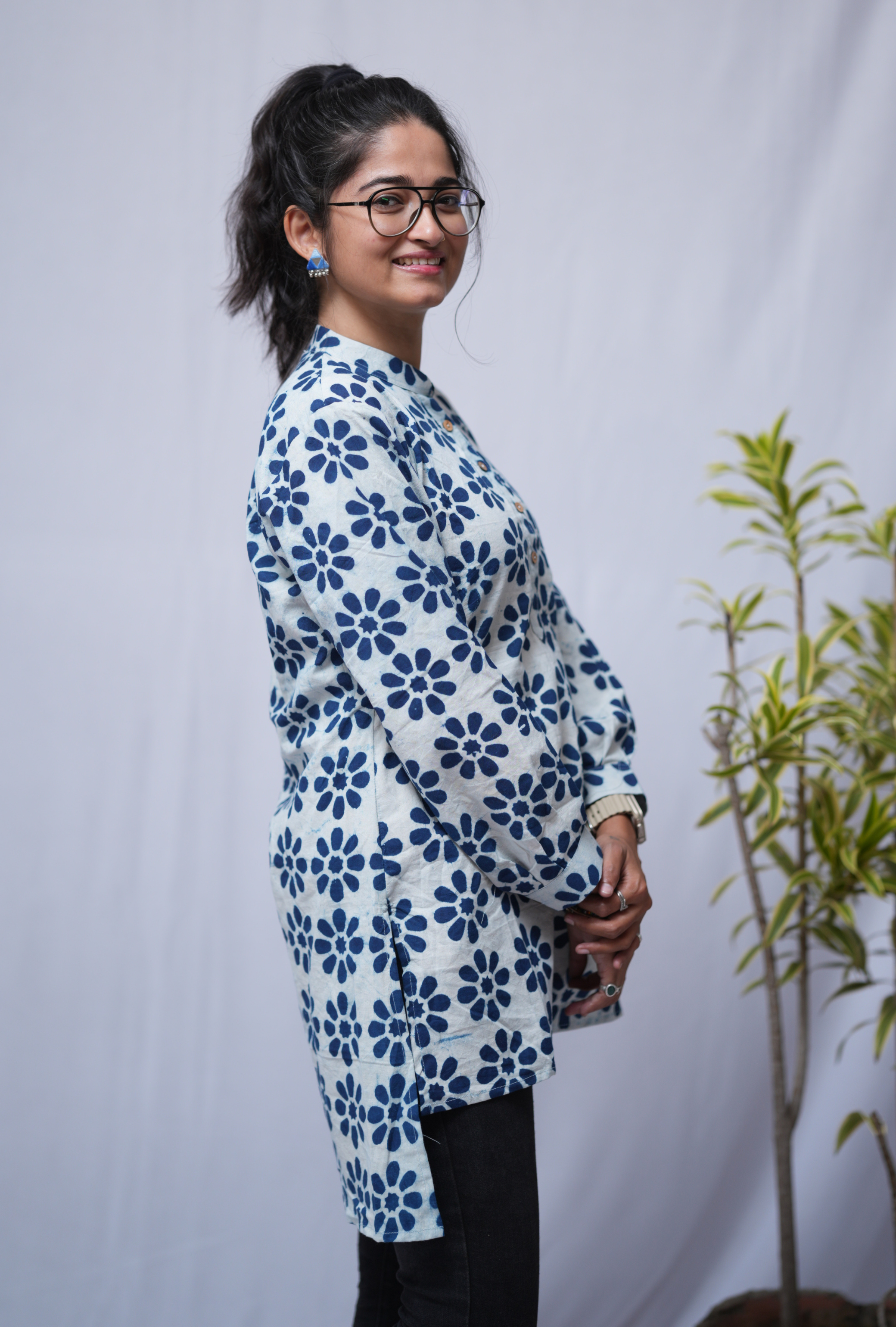 Aditi Dabu Indigo Cotton Short Top Kurti