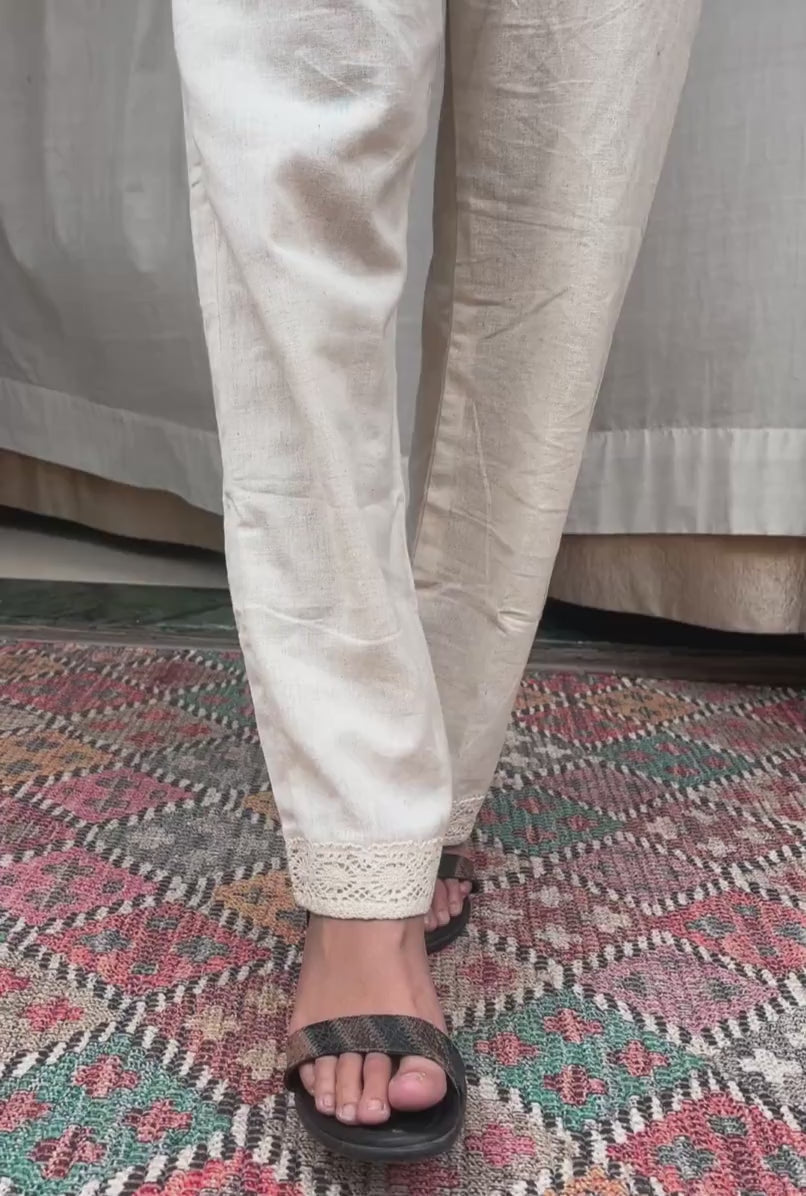 Kesha Off White Cotton Pant