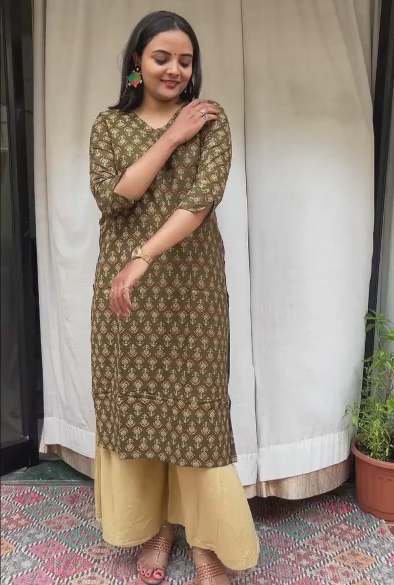 Radha Green Cotton Straight Kurta